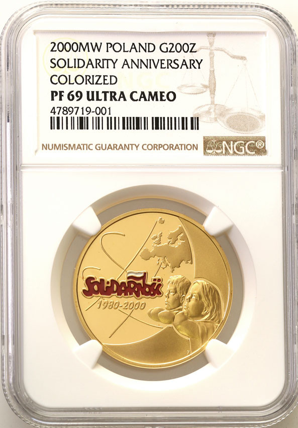 III RP. 200 złotych 2000 Solidarność NGC PF69 ULTRA CAMEO